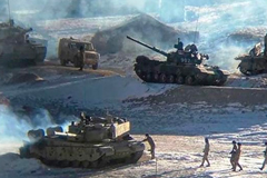 People Liberation Army soldiers and tanks during military disengagement. Picture: AFP