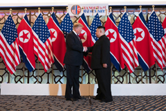 President Donald J. Trump is greeted by Kim Jong Un, Chairman of the State