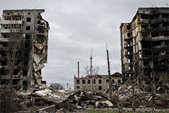 A destroyed building in Ukraine