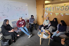 Caption:Lily Tsai (left), founder and director of MIT GOV/LAB, welcome fellows to MIT GOV/LAB as part of their onboarding