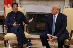 U.S. President Donald Trump and Pakistani Prime Minister Imran Khan speak to the media in the Oval Office at the White House in Washington on July 22. Mark Wilson/Getty Images