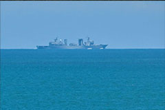 A Chinese military vessel near Pingtan Island off Fujian province on Friday.