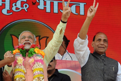 Indian Prime Minister Narendra Modi and Defense Minister Rajnath Singh, 2013. Credit: Wikimedia Commons.