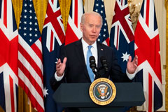 President Biden spoke Wednesday about a new initiative with Britain and Australia to add to the Western presence in the Pacific.Credit...Doug Mills/The New York Times