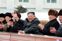 North Korean leader Kim Jong Un, accompanied by Pak Pong Ju, vice-chairman of the State Affairs Commission, attends a ceremony at the township of Samjiyon County in this undated picture released Tuesday. | KCNA / VIA REUTERS