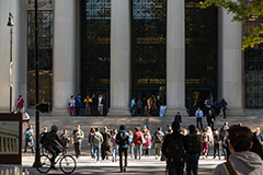 Students crossing the street by the MIT Lobby 10 entrance