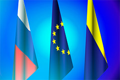 Russian, EU, and Ukrainian flags