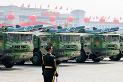 DF-17 Dongfeng medium-range ballistic missiles equipped with a DF-ZF hypersonic glide vehicle participate in a military parade to mark the 70th anniversary of the Chinese People's Republic in Beijing Oct. 1, 2019.